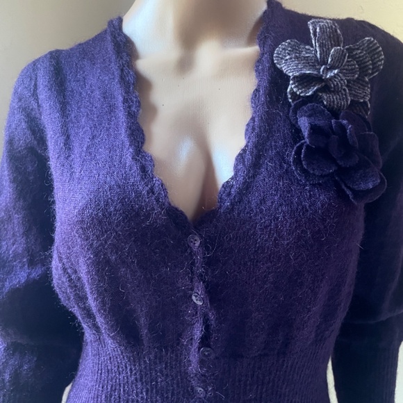 MONSOON UK Abergine V -neck Wool Blend Cardigan SZ 12 - Picture 3 of 7